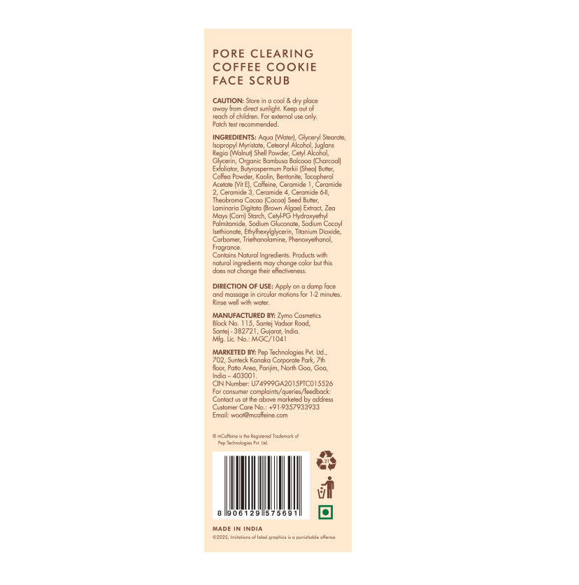 Pore Clear Coffee Cookie Face Scrub for Blackheads & Tan Removal - 100gm