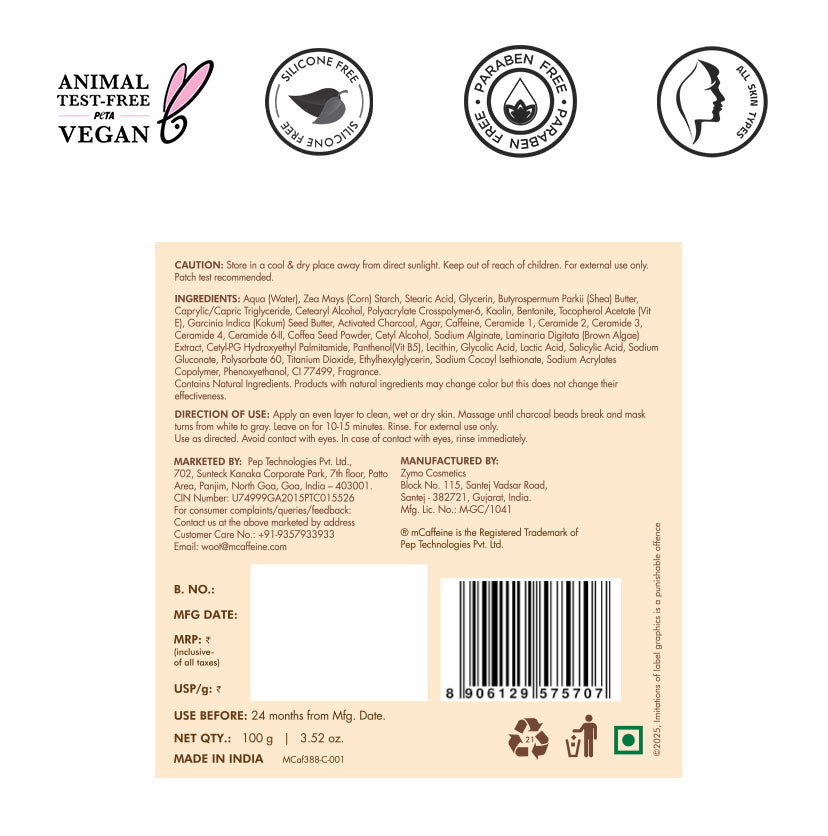 Pore Cleanse Coffee Cookie Detan Face Mask | 9% AHA BHA & Clays, 3% Charcoal & Coffee - 100gm