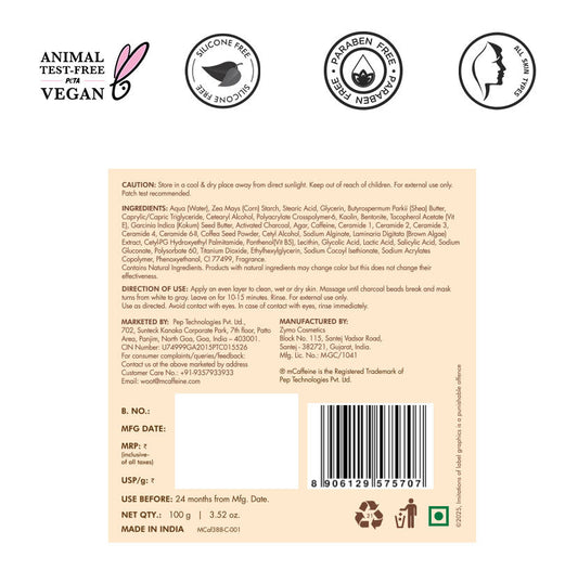 Pore Cleanse Coffee Cookie Detan Face Mask | 9% AHA BHA & Clays, 3% Charcoal & Coffee - 100gm