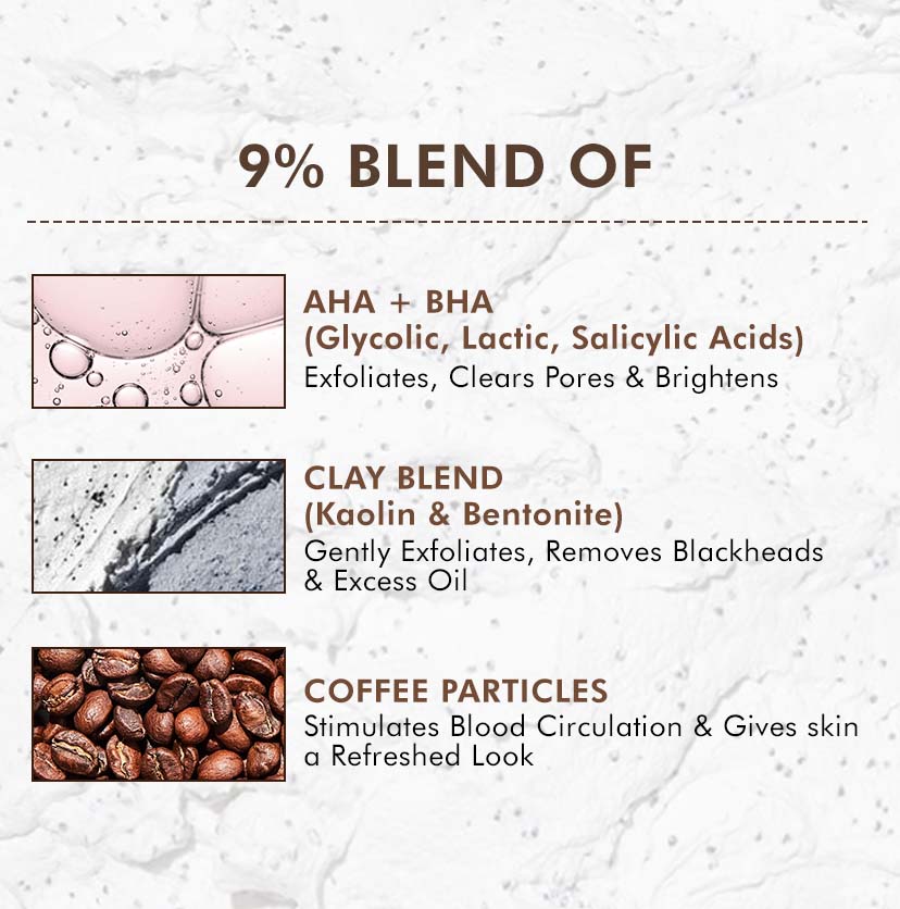 Pore Cleanse Coffee Cookie Detan Face Mask | 9% AHA BHA & Clays, 3% Charcoal & Coffee - 100gm