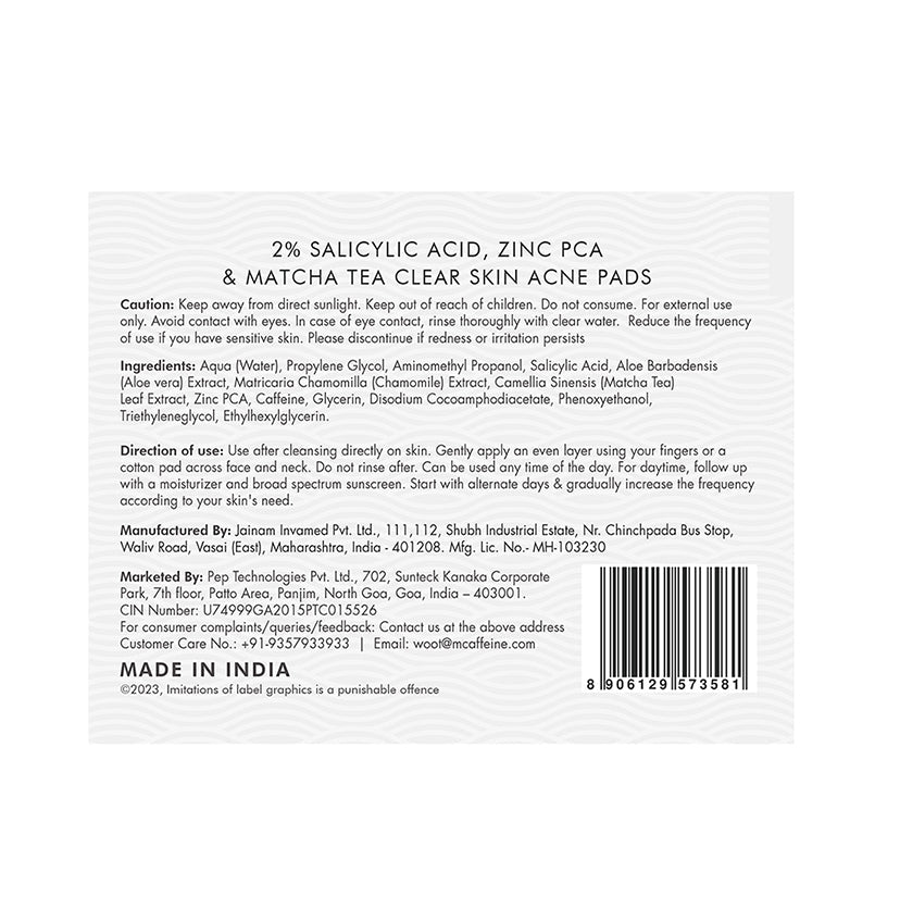 2% Salicylic Acid Serum Clear Skin Acne Pads with Matcha Tea - 40 N (x1)